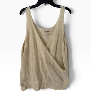 Anthropologie Pepin Cream Faux Wrap Knit Tank Top Size Large